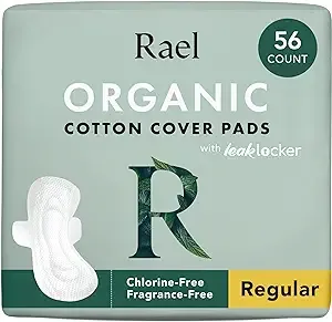 Rael Pads For Women, Organic Cotton Cover Pads - Regular Absorbency, Unscented, Ultra Thin Pads with Wings for Women (Regular, 56 Total)
