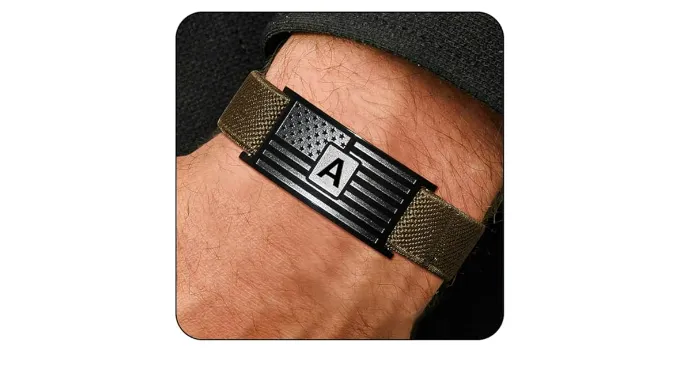 GLITTO Initial Bracelet for Men Boys, Green Elastic Stretch Band American Flag Wrist Bracelets Jewelry Valentines Christmas Gifts Kids Teen Boy Teenage Him Age Pulsera Para Hombre Letter A