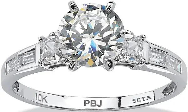 PalmBeach Jewelry 10K White Gold Round CZ Baguette Accent Engagement Ring