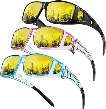 OUKEMAX Anti-Glare Night Driving Glasses for Men & Women, Fit-Over Night Vision Wrap-Around Sunglasses