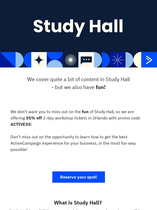 ActiveCampaign - A ? for you - 35% off our ActiveCampaign workshop Orlando!