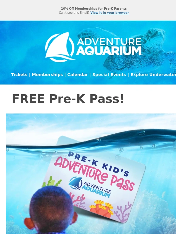 Adventure Aquarium - Pre-K Adventure Pass = $0 Membership