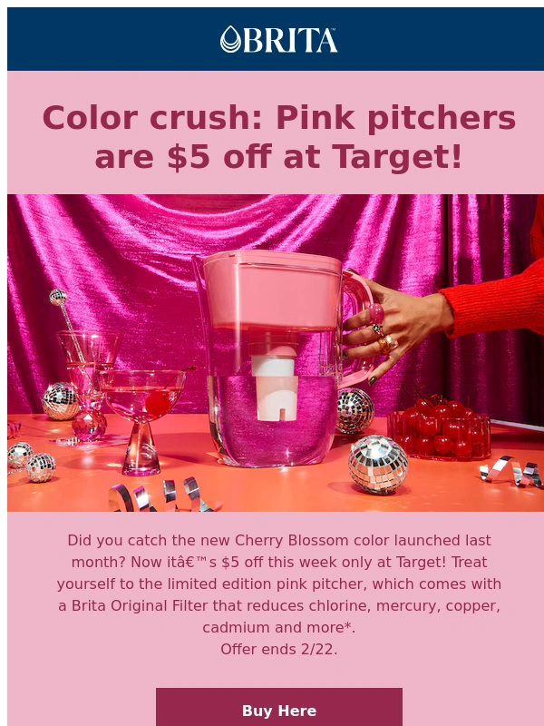 BRITA - This week only: $5 off NEW pink pitchers at Target ?