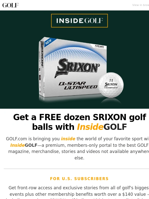 Golf - Get a FREE dozen golf balls when you join InsideGOLF