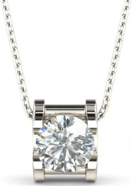 Jeulia Women's Round Moissanite Pendant Necklace in 925 Silver