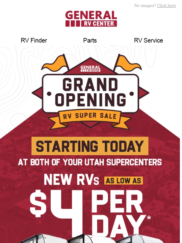 General RV center - RVs as low as $4/day are now available for a limited time ⏳