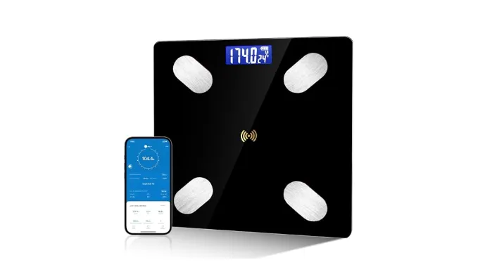 Digital Simple Bathroom Scale, Practical Body Fat Scale with Led Display, Body Composition Analyzer with Smartphone Application (Black)