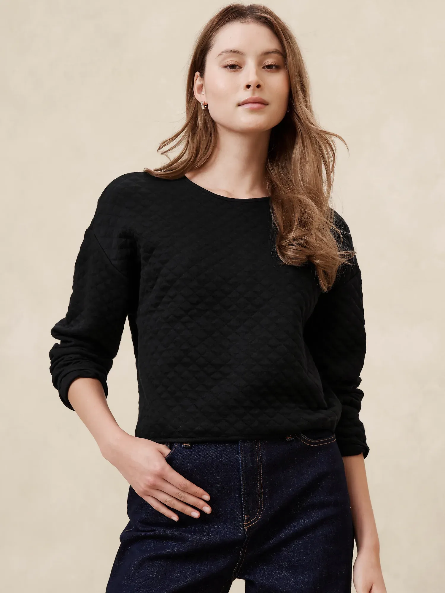 Banana Republic Factory Women's Quilted Sweatshirt (Black)