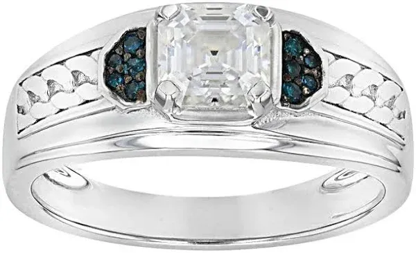 1.01ctw Moissanite and Blue Diamond Platineve Ring