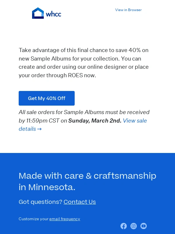 WHCC - 40% Off Sample Albums Ends Tomorrow