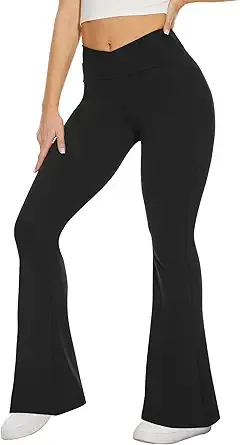 TNNZEET Black Flare Leggings for Women, Crossover Yoga Pants with Pockets Bootcut Flared Leggings