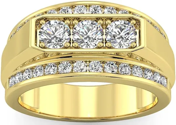 14K Gold 2 ct. T.W. Lab Grown Diamond Border Three Stone Ring
