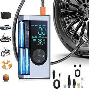 Tire Inflator Portable Air Compressor – LEKOMESH 150PSI Cordless Air Pump for Car Tires, 3X Faster Portable Air Pump Tire Inflator with Pressure Gauge & LED Light for Motorcycle, Bicycle, Ball