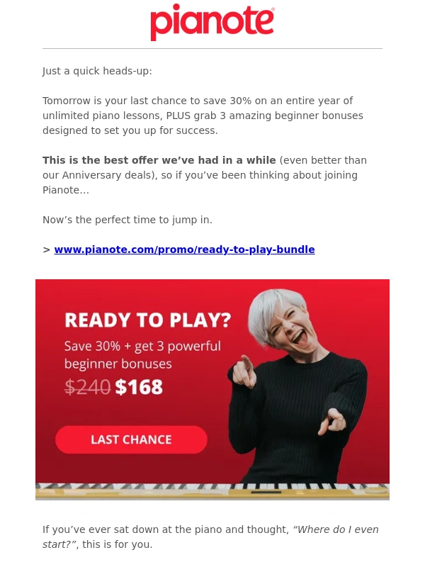 Pianote - Your 30% discount expires tomorrow. ⏰ ?