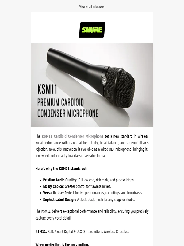 Shure - KSM11 Now Available in Handheld XLR