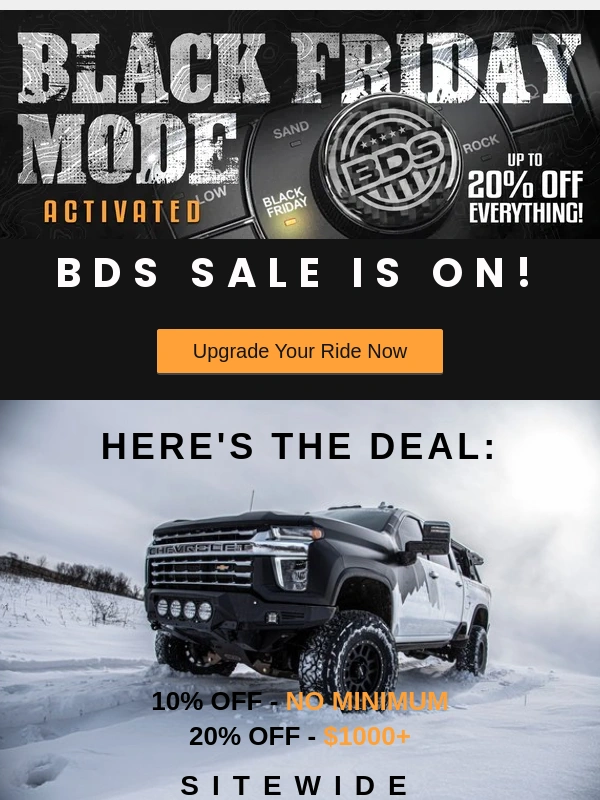 BDS Suspension - Transform Your Ride with Up to 20% Off Black Friday Savings at BDS Suspension