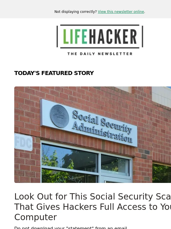Lifehacker - Look Out for This Social Security Scam That Gives Hackers Full Access to Your Computer