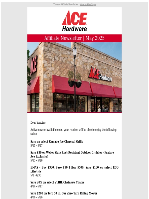 Ace Hardware - Fwd: Ace Hardware Offers: Major Savings on Grills,Outdoor Equipment & More!
