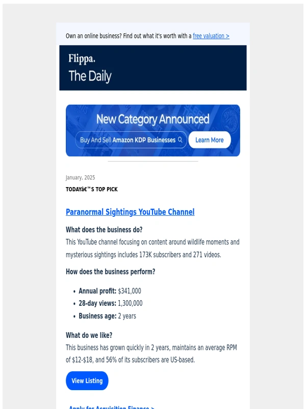 Flippa - Paranormal Sightings YouTube Channel making $341K Annual Profit