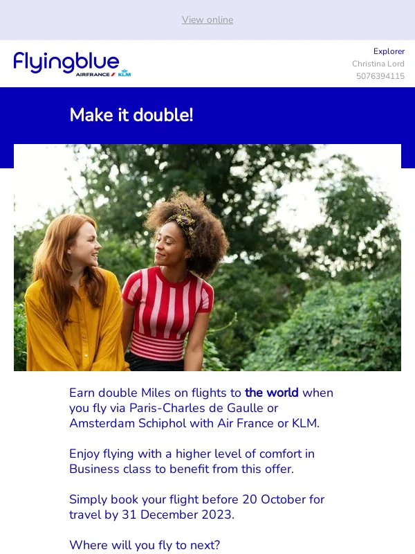 Transavia - Discover the world and fly in Business class to earn double Miles