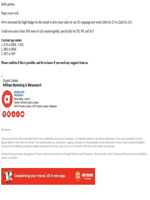 AirAsia - (Immediate Action Required) Scale for airasia Flights SE Campaign