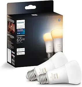 $57.58: 2 × 2-Pack Philips Hue Smart 60W A19 LED Bulb, 800LM - E26 (White Ambiance) ($28.79 each) at Amazon