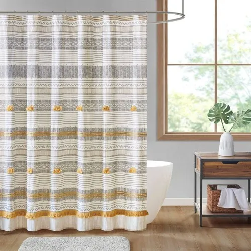 INK+IVY Cody Striped Shower Curtain with Tassel