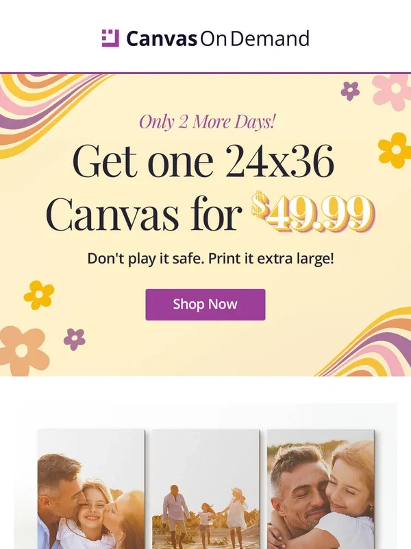 Canvas On Demand - Only 2 days left ? Get one 24x36 canvas for $50!