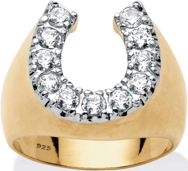 1.10 TCW Round Cubic Zirconia Horseshoe Ring in 14k Gold-plated Sterling Silver Palmbeach Jewelry Men's