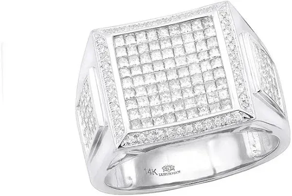 ItsHot Square 14K Gold Men's Princess Cut Diamond Ring 2.65ct