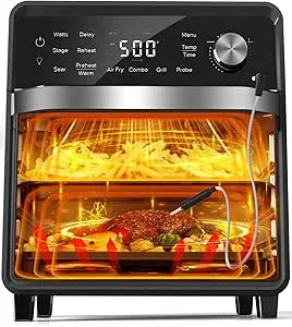 Nuwave Plug-In Grill Air Fryer Oven Combo w/Sheath Heaters, Authentic Char Flavor, 2X More Even, 100 Presets, Smarter Probe (Stainless Steel)