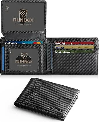 RUNBOX Mens Wallets 15 Card Holder Slim Rfid Leather 2 ID Window With Gift Box Mens Accessories