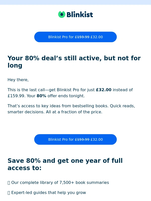 Blinkist - Ends Today: Your 80% Off for Blinkist Pro