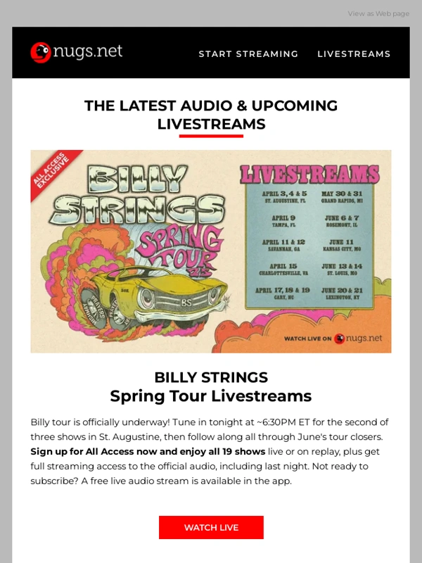 Nugs - Billy Strings Livestreams ? The Doors Boston 1970 ? &