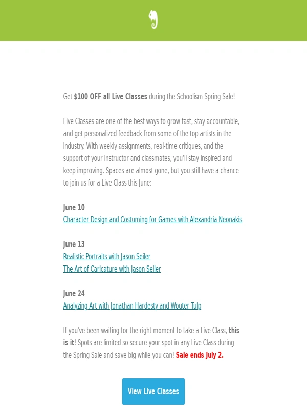 Schoolism - Save BIG on June Live Classes!