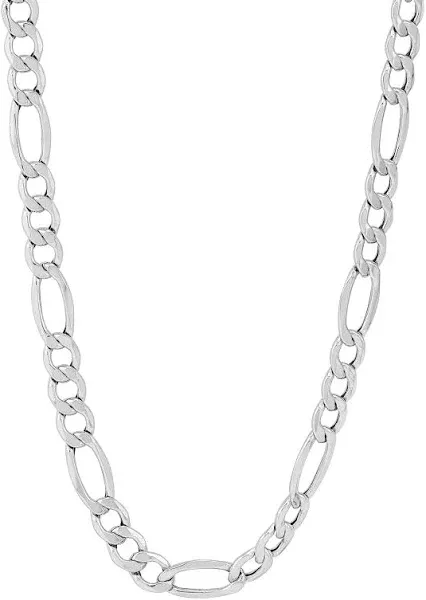 14K White Gold Hollow Figaro Chain Necklace