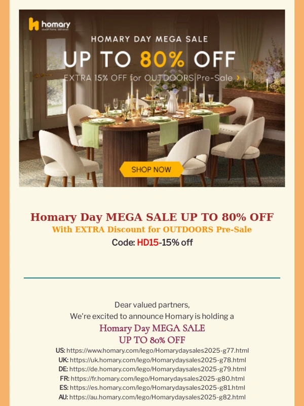 Homary - Fwd: Homary Day MEGA SALE UP TO 80% OFF and Earn double commission!!!