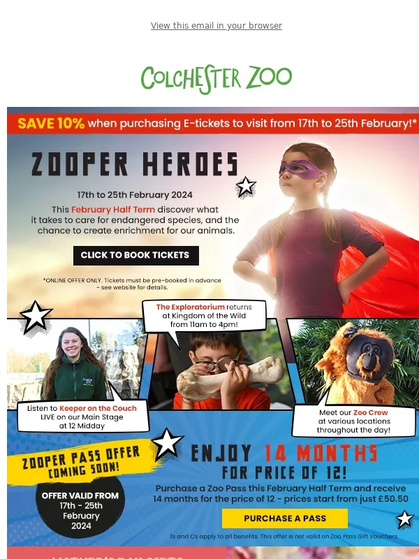Colchester Zoo - SAVE 10% off this February half term! ?