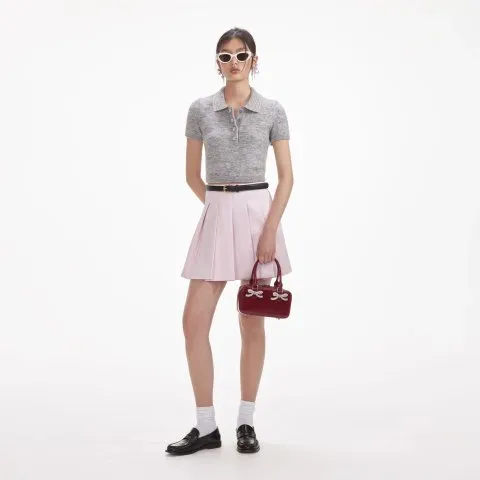 Self Portrait Grey Melange Diamante Knit Top