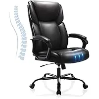 OLIXIS Executive High Back Soft Armrest Padded Ergonomic Computer Lumbar Support Bonded Leather Chair (Black)