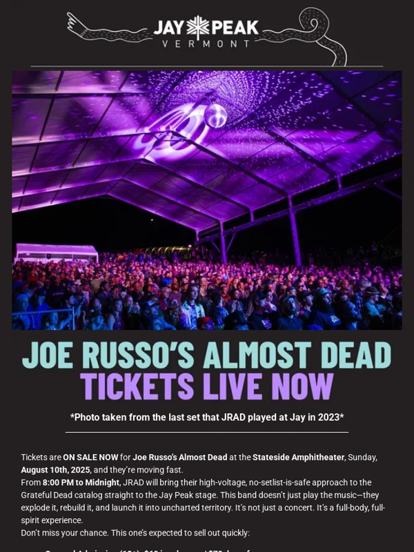 Jay Peak - JRAD Tickets On Sale NOW | Sunday,Aug 10