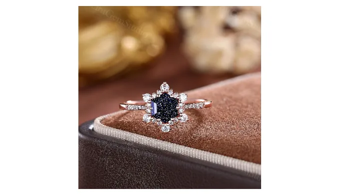 Vintage Galaxy Engagement Ring,silver Rose Gold Snowflake Blue Sandstone Ring, Vintage Planet Ring Geometric Ring, Art Deco Halo Bridal Ring – Etsy
