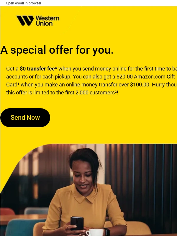Western Union - Bob,get a $20 Amazon.com Gift Card