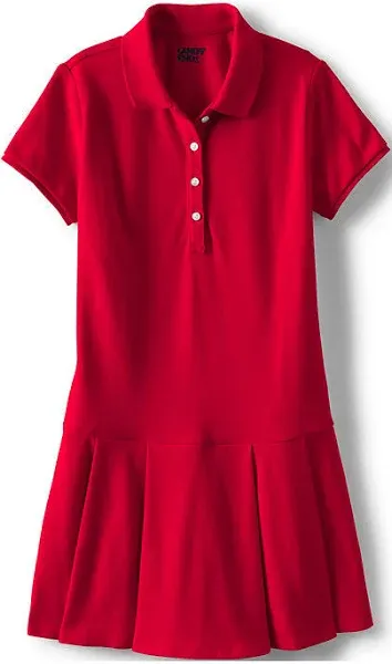 Lands' End Girls' School Uniform Short Sleeve Mesh Pleated Polo Dress