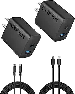 Prime Members: 2-Pack Anker 20W 2-Port USB Wall Chargers w/ 2-Pack 5' USB-C Cables