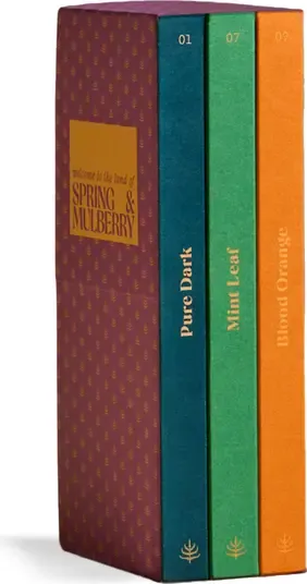 Spring & Mulberry Quintessentials Collection Date Sweetened Dark Chocolate Bars 3-Piece Gift Box