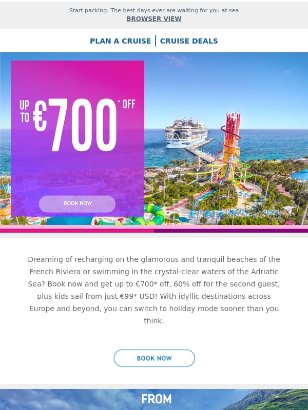 Royal Caribbean - Save up to €700 on blue skies and sunshine