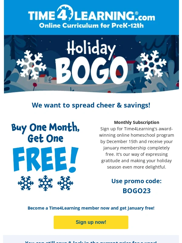 Time4Learning - 'Tis the season to save with BOGO and annual discounts