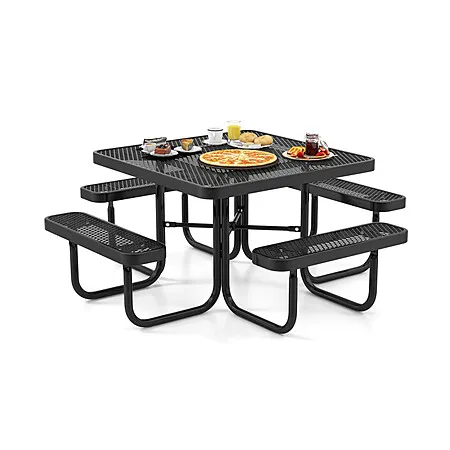 Costway Heavy Duty Square Metal Picnic Table w/ Attached Bench Seats & Umbrella Hole (Up to 8 People) $700 + Free Shipping