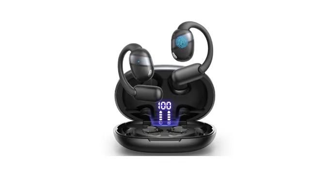 Open Ear Headphones Earbuds Wireless, 5.4 Bluetooth Ear Buds with Digital Display, Ultra-Comfort, Clear Calls, Powerful Sound, 50H Playtime, IPX4 Waterproof Sports Earphones for Running & Workouts